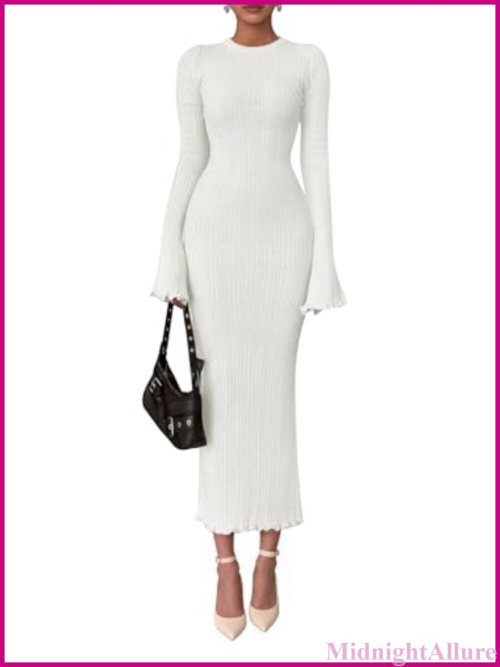 Sweater Dress Long Sleeve Maxi Bodycon Bell Sleeve Knit Pull On